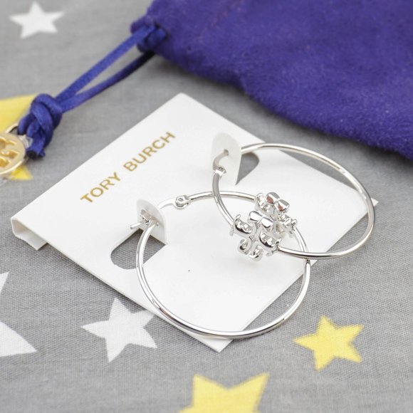 Tory Burch Eleanor Hoop Silver Statement Earrings (Brand New with Dust Bag) - Picture 8 of 13